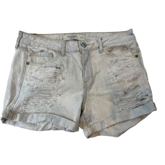 Abercrombie & Fitch Women's Boyfriend Shorts Distressed Roll Cuff Hem White W27 - Picture 1 of 9